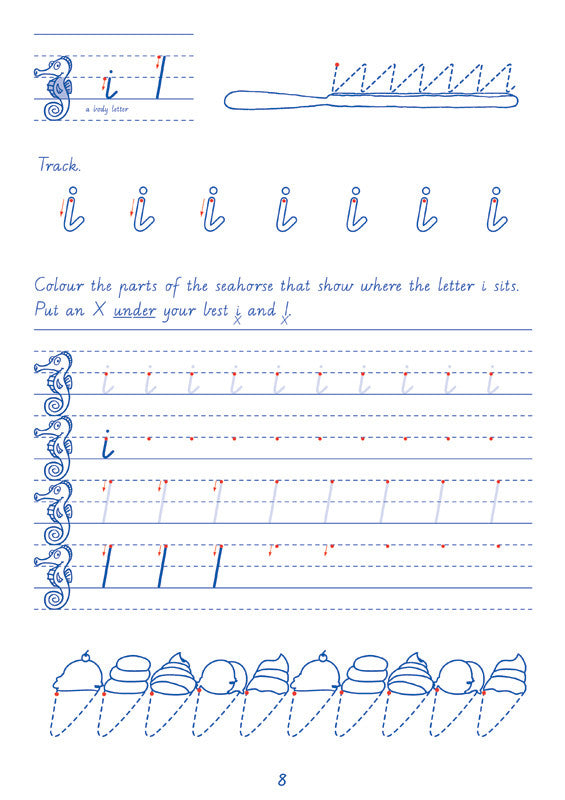Sample interior page from the Targeting Handwriting VIC Year 1 Student Book showing Victorian Modern Cursive practice activities