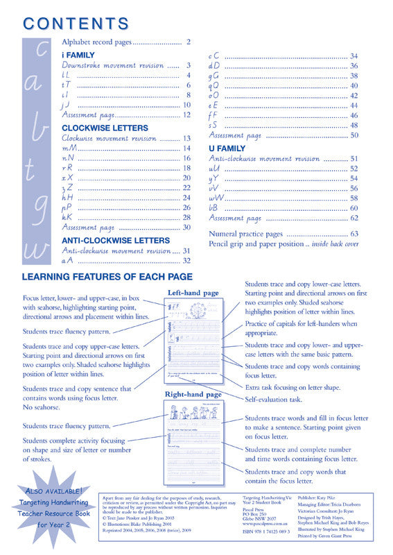 Sample interior page from the Targeting Handwriting VIC Year 2 Student Book showing Victorian Modern Cursive practice activities