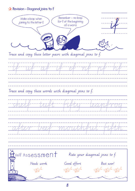 Sample interior page from the Targeting Handwriting VIC Year 4 Student Book showing Victorian Modern Cursive practice activities