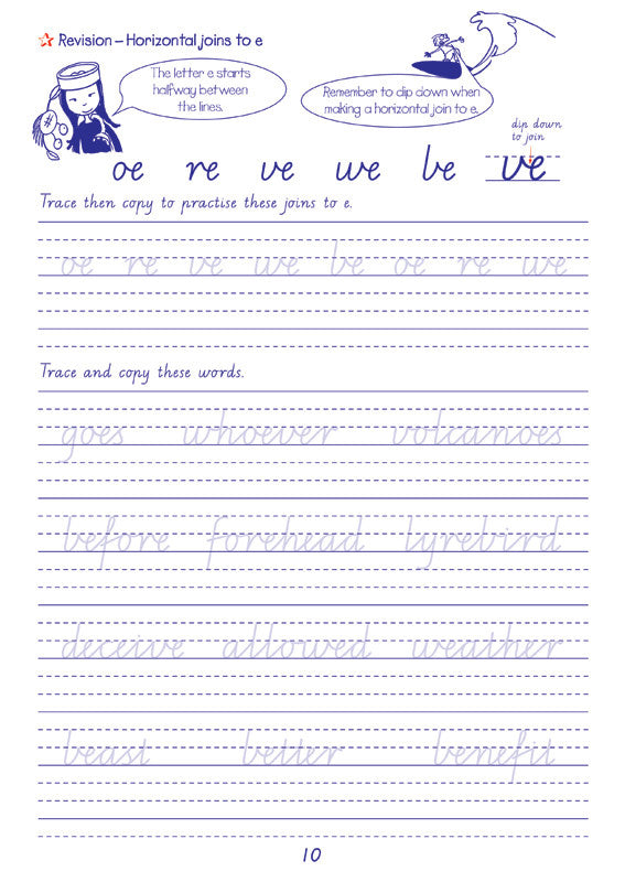 Sample interior page from the Targeting Handwriting VIC Year 4 Student Book showing Victorian Modern Cursive practice activities