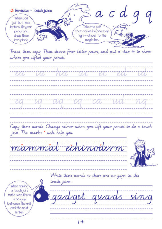 Sample interior page from the Targeting Handwriting VIC Year 4 Student Book showing Victorian Modern Cursive practice activities
