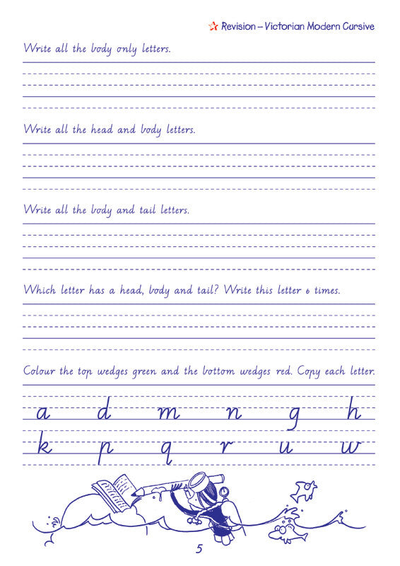 Sample interior page from the Targeting Handwriting VIC Year 4 Student Book showing Victorian Modern Cursive practice activities