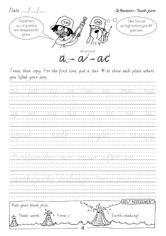 Sample interior page from the Targeting Handwriting VIC Year 5 Student Book showing Victorian Modern Cursive practice activities