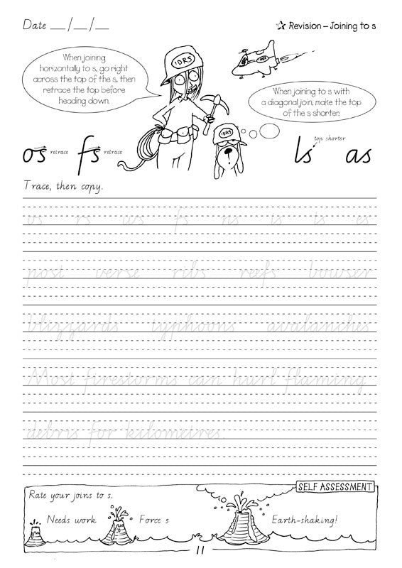 Sample interior page from the Targeting Handwriting VIC Year 5 Student Book showing Victorian Modern Cursive practice activities