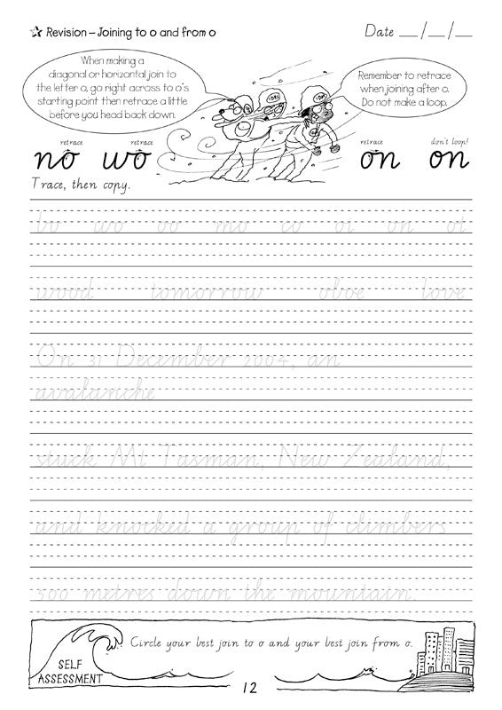 Sample interior page from the Targeting Handwriting VIC Year 5 Student Book showing Victorian Modern Cursive practice activities
