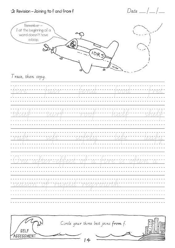 Sample interior page from the Targeting Handwriting VIC Year 5 Student Book showing Victorian Modern Cursive practice activities