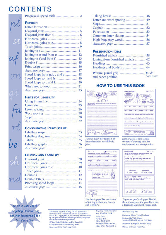 Sample interior page from the Targeting Handwriting VIC Year 5 Student Book showing Victorian Modern Cursive practice activities