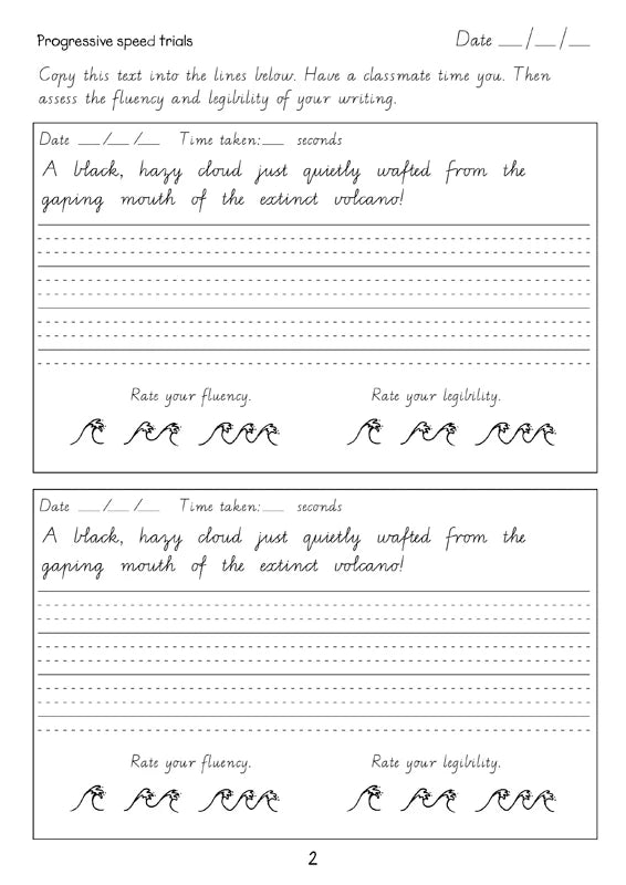 Sample interior page from the Targeting Handwriting VIC Year 5 Student Book showing Victorian Modern Cursive practice activities