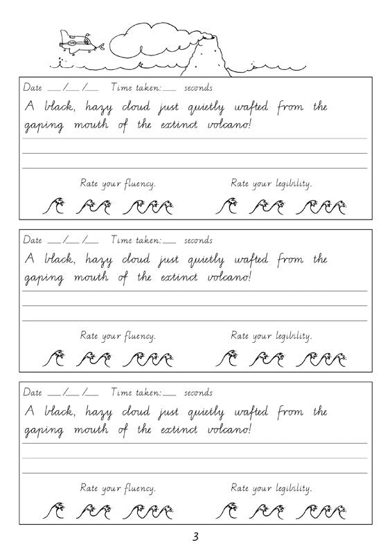 Sample interior page from the Targeting Handwriting VIC Year 5 Student Book showing Victorian Modern Cursive practice activities