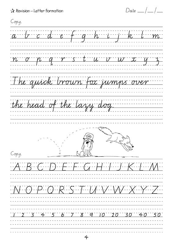 Sample interior page from the Targeting Handwriting VIC Year 5 Student Book showing Victorian Modern Cursive practice activities