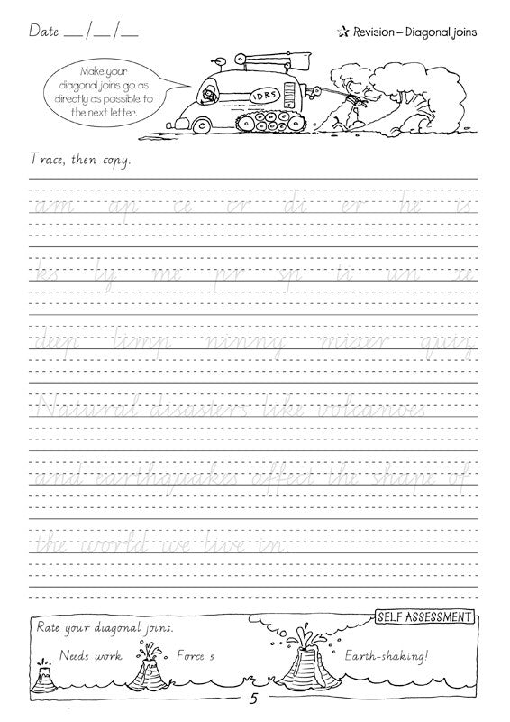 Sample interior page from the Targeting Handwriting VIC Year 5 Student Book showing Victorian Modern Cursive practice activities