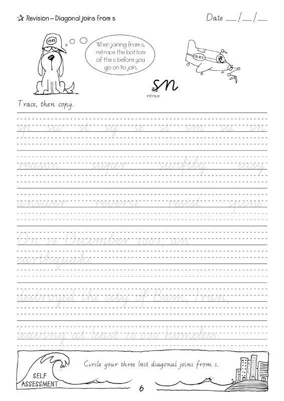 Sample interior page from the Targeting Handwriting VIC Year 5 Student Book showing Victorian Modern Cursive practice activities