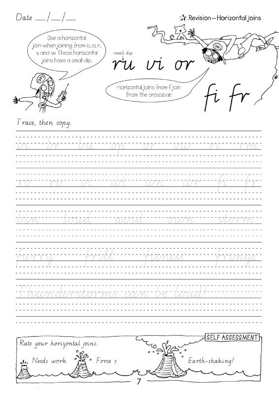 Sample interior page from the Targeting Handwriting VIC Year 5 Student Book showing Victorian Modern Cursive practice activities
