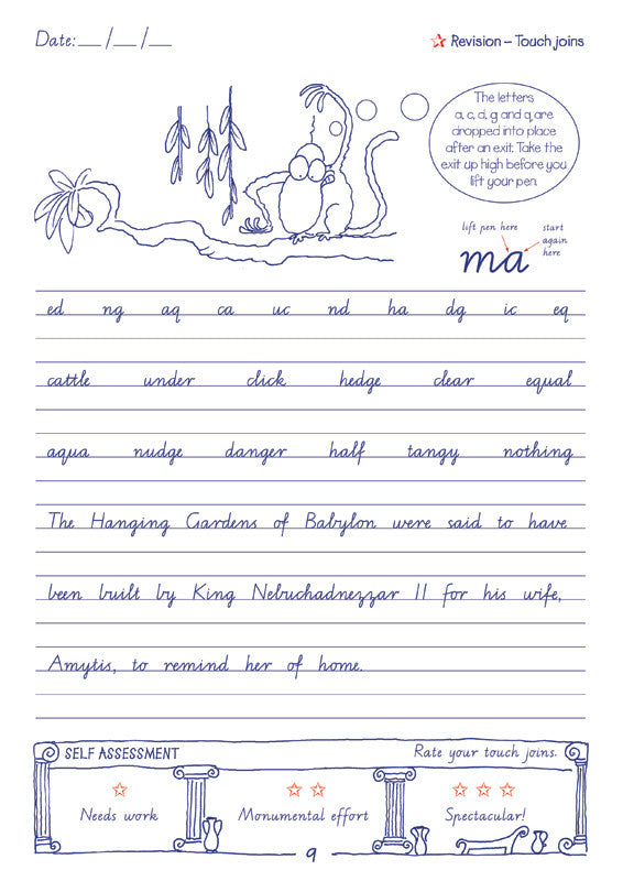 Sample interior page from the Targeting Handwriting VIC Year 6 Student Book showing Victorian Modern Cursive practice activities