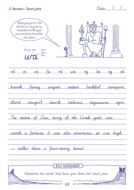 Sample interior page from the Targeting Handwriting VIC Year 6 Student Book showing Victorian Modern Cursive practice activities