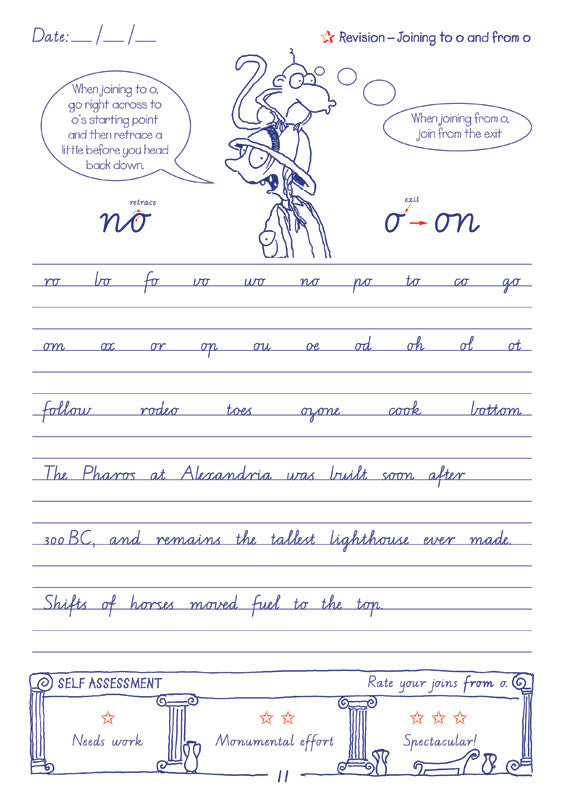 Sample interior page from the Targeting Handwriting VIC Year 6 Student Book showing Victorian Modern Cursive practice activities