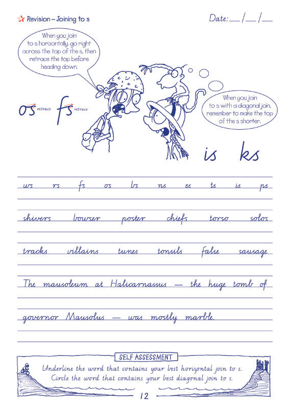 Sample interior page from the Targeting Handwriting VIC Year 6 Student Book showing Victorian Modern Cursive practice activities