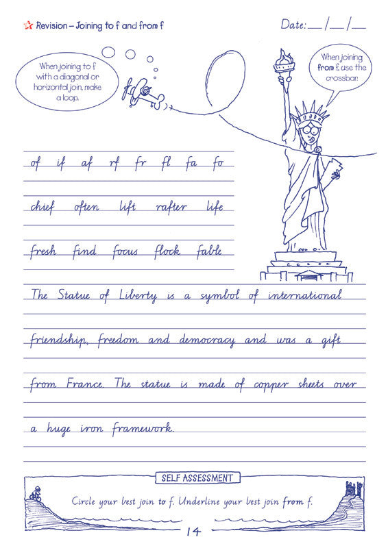 Sample interior page from the Targeting Handwriting VIC Year 6 Student Book showing Victorian Modern Cursive practice activities