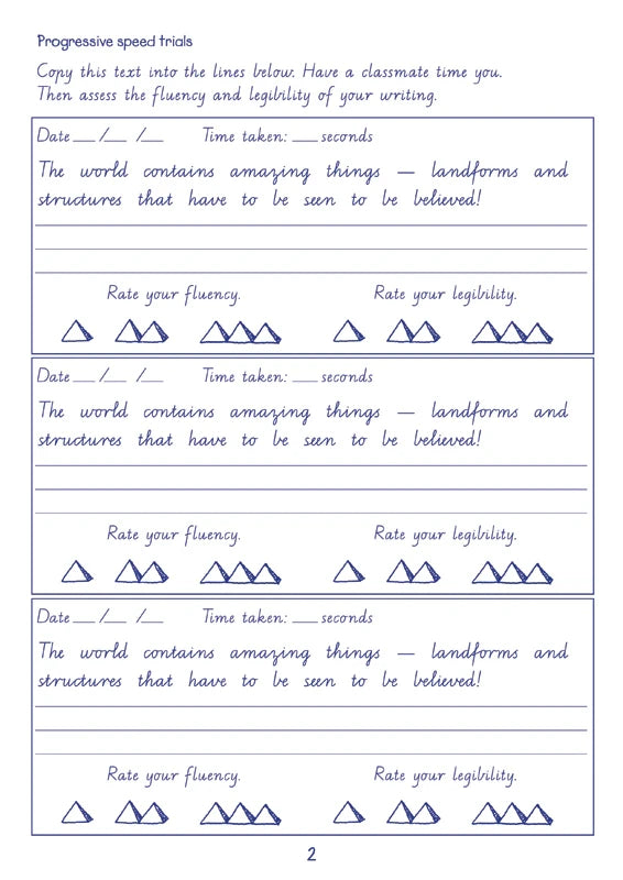 Sample interior page from the Targeting Handwriting VIC Year 6 Student Book showing Victorian Modern Cursive practice activities