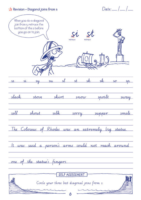 Sample interior page from the Targeting Handwriting VIC Year 6 Student Book showing Victorian Modern Cursive practice activities