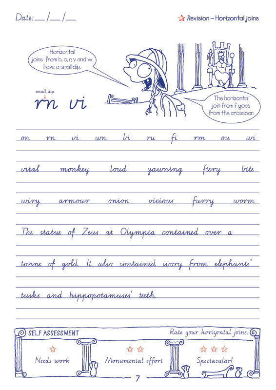 Sample interior page from the Targeting Handwriting VIC Year 6 Student Book showing Victorian Modern Cursive practice activities