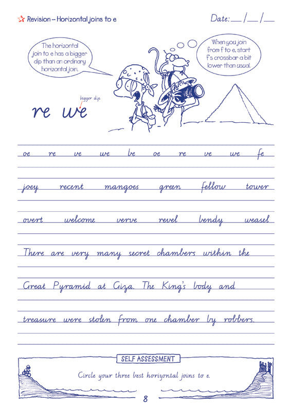 Sample interior page from the Targeting Handwriting VIC Year 6 Student Book showing Victorian Modern Cursive practice activities