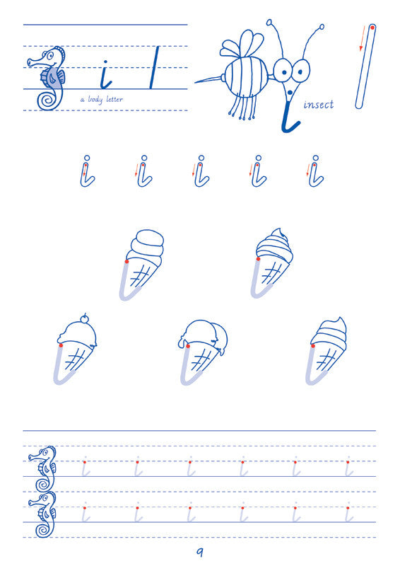 Sample interior page from the Targeting Handwriting WA Pre-Primary Student Book showing WA Modern Cursive practice activities