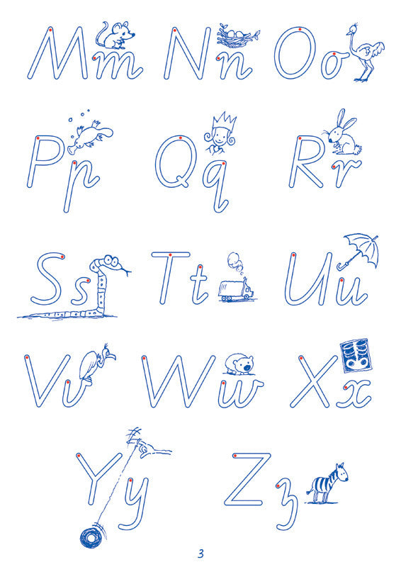Sample interior page from the Targeting Handwriting WA Pre-Primary Student Book showing WA Modern Cursive practice activities