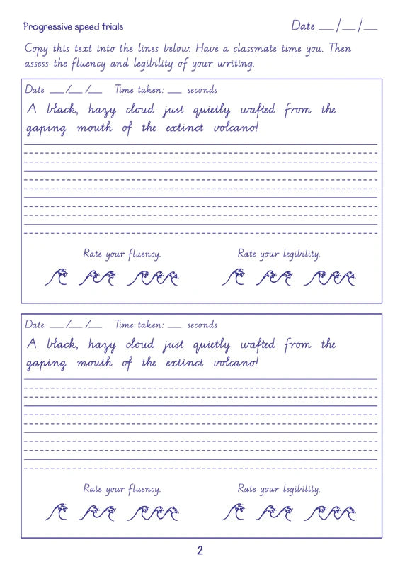 Sample inside page from the Targeting Handwriting WA Year 5 Student Book, taken from the publisher product gallery