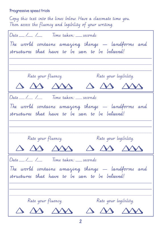 Sample inside page from the Targeting Handwriting WA Year 6 Student Book, taken from the publisher product gallery