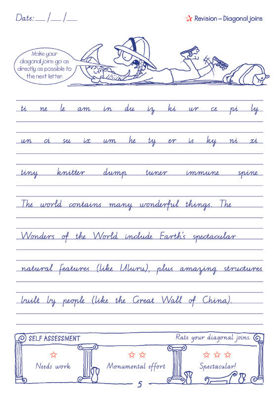Sample inside page from the Targeting Handwriting WA Year 6 Student Book, taken from the publisher product gallery