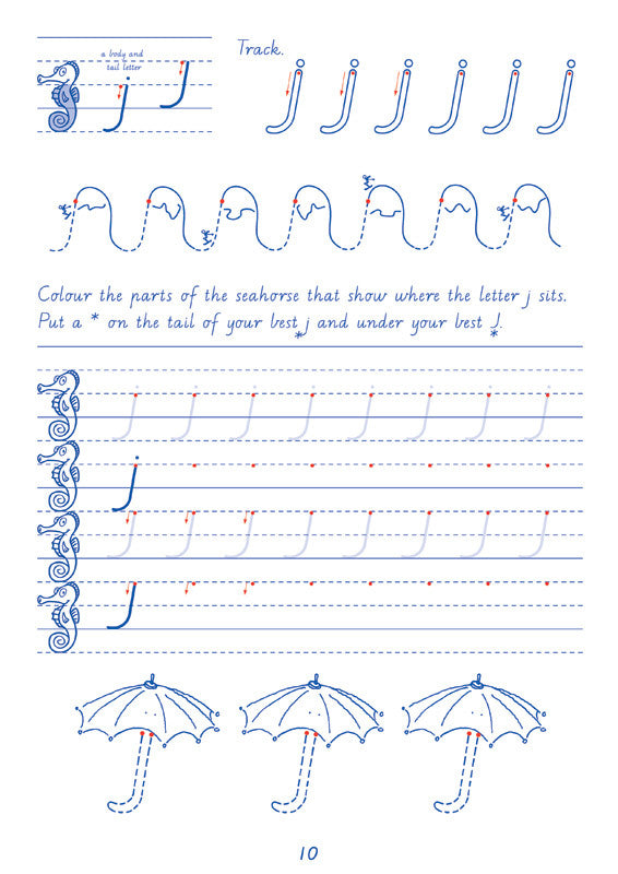 Sample interior page from the Targeting Handwriting WA Year 1 Student Book showing WA Modern Cursive practice activities