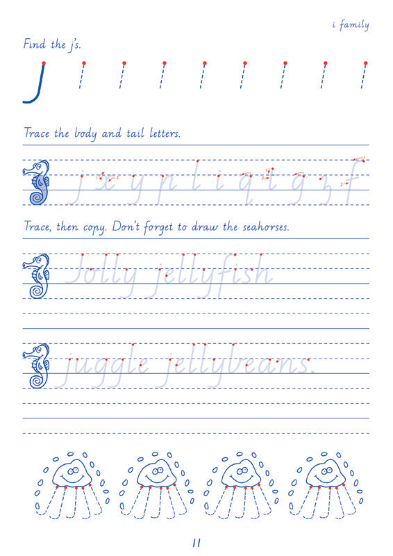 Sample interior page from the Targeting Handwriting WA Year 1 Student Book showing WA Modern Cursive practice activities