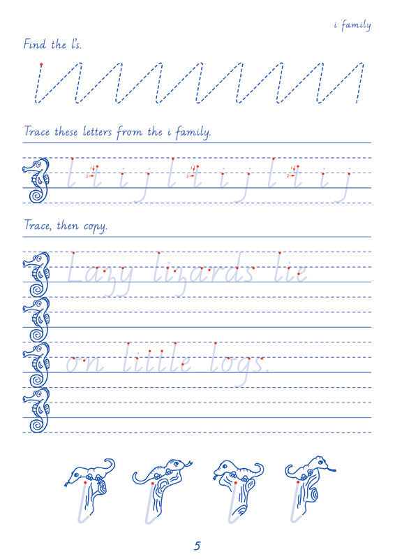Sample interior page from the Targeting Handwriting WA Year 1 Student Book showing WA Modern Cursive practice activities