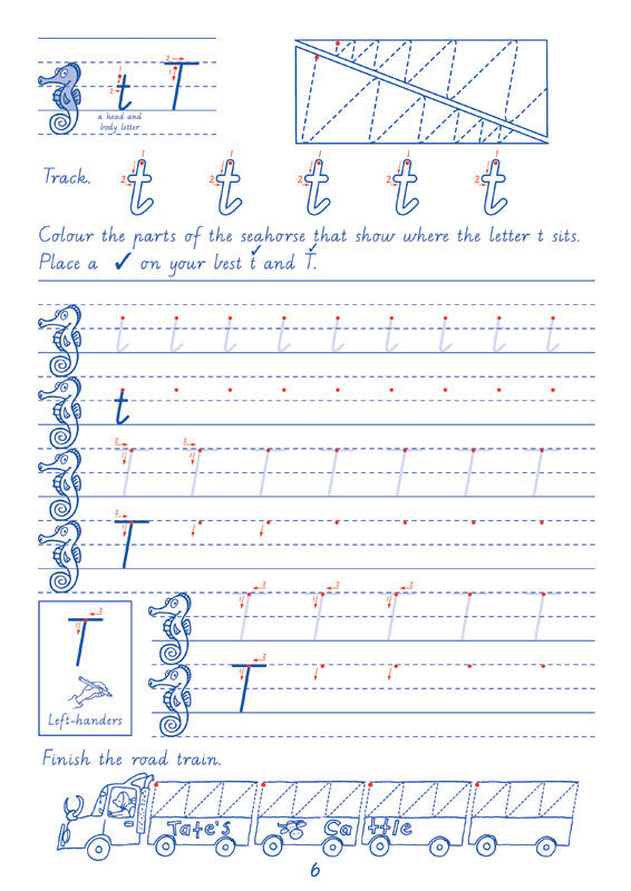 Sample interior page from the Targeting Handwriting WA Year 1 Student Book showing WA Modern Cursive practice activities