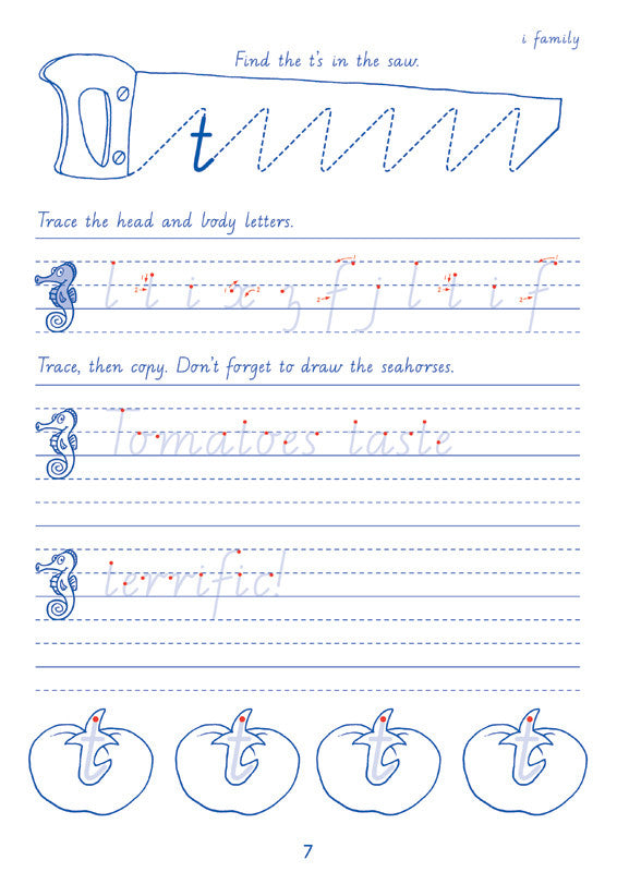 Sample interior page from the Targeting Handwriting WA Year 1 Student Book showing WA Modern Cursive practice activities