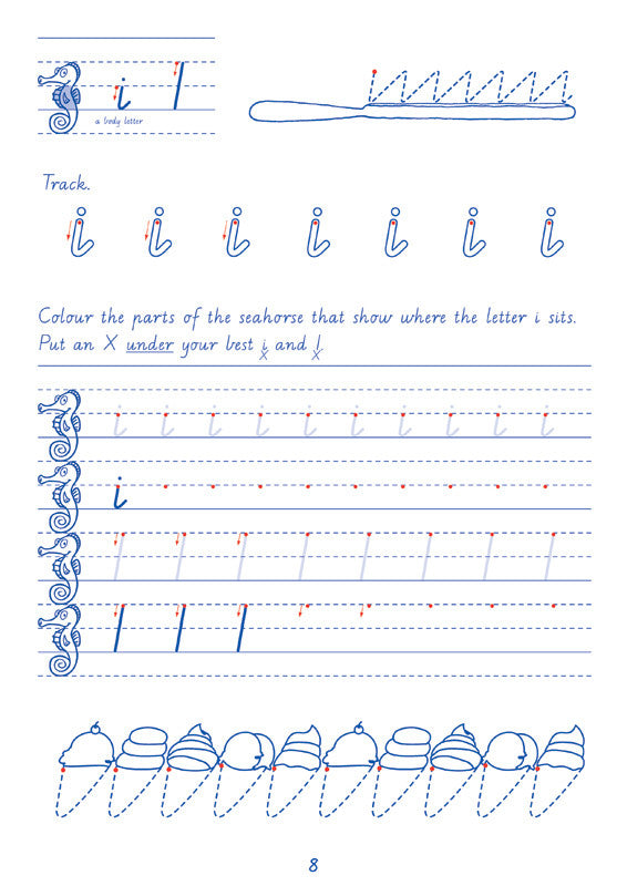 Sample interior page from the Targeting Handwriting WA Year 1 Student Book showing WA Modern Cursive practice activities