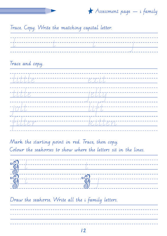 Sample interior page from the Targeting Handwriting WA Year 2 Student Book showing WA Modern Cursive practice activities