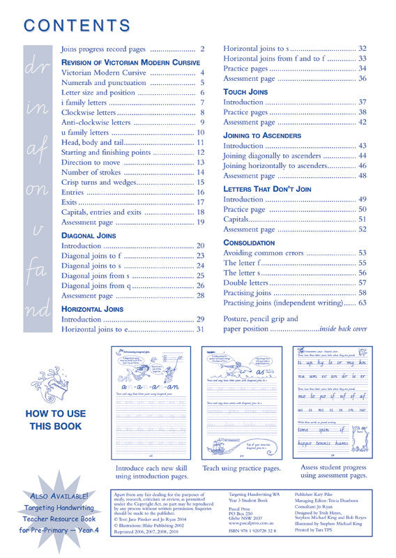 Sample interior page from the Targeting Handwriting WA Year 3 Student Book showing WA Modern Cursive practice activities