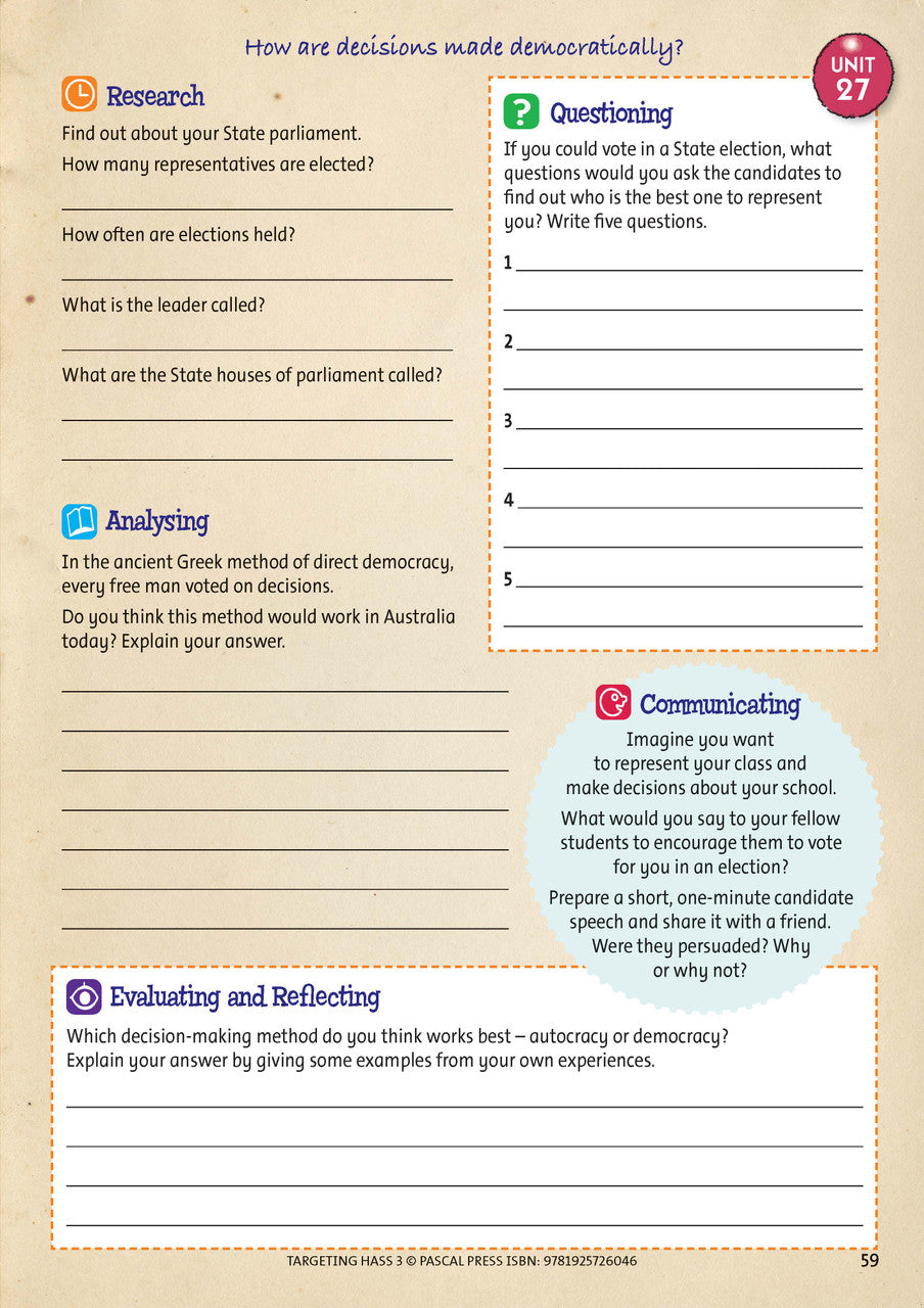 Sample inside page 59 of Targeting HASS Activity Book Year 3, shown in the publisher's preview gallery