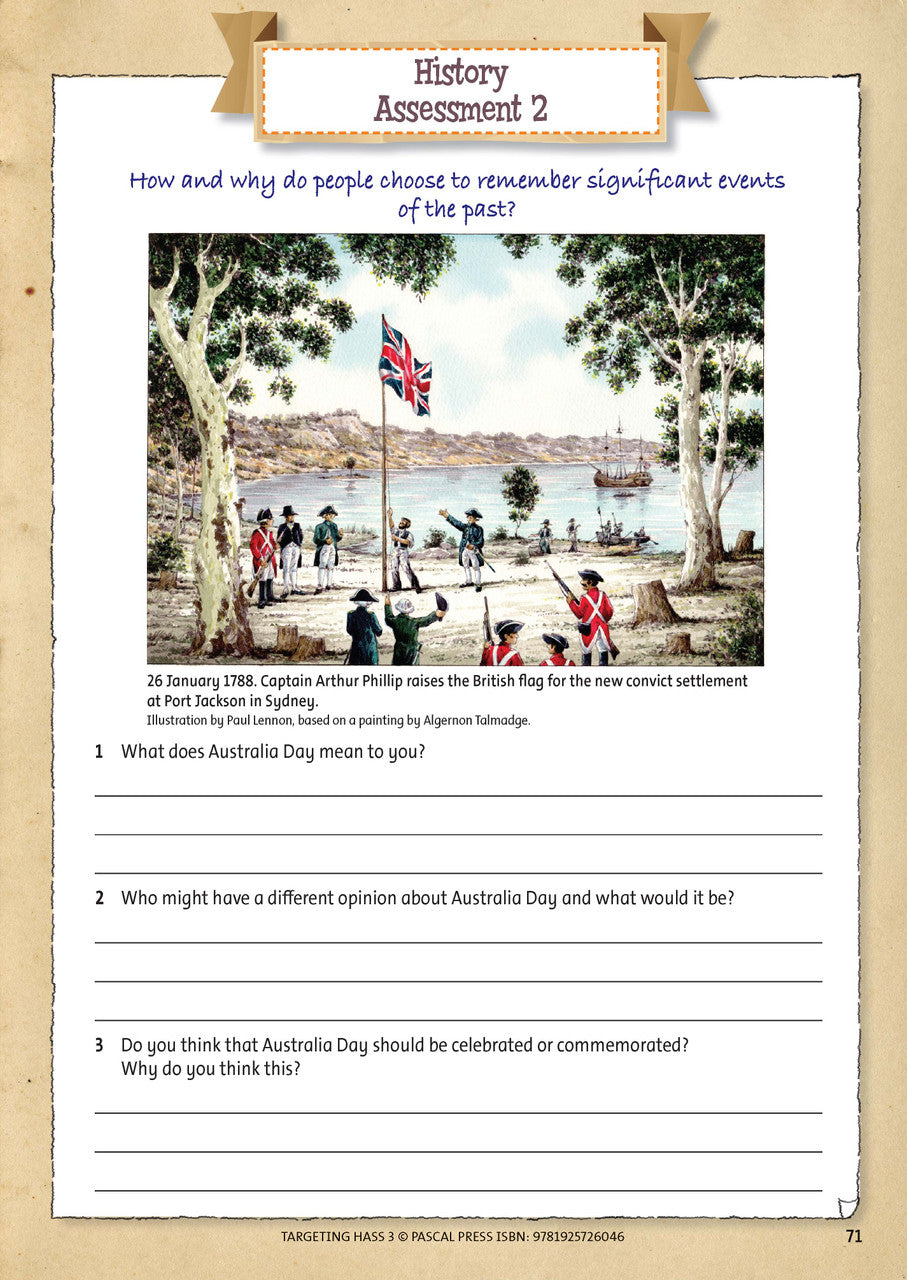 Sample inside page 71 of Targeting HASS Activity Book Year 3, shown in the publisher's preview gallery