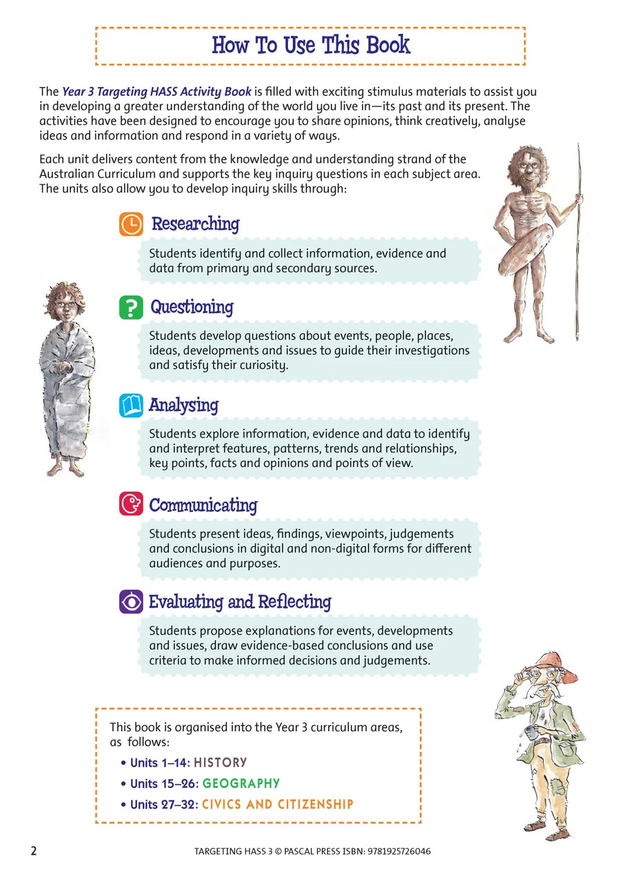 Sample inside page 2 of Targeting HASS Activity Book Year 3, shown in the publisher's preview gallery