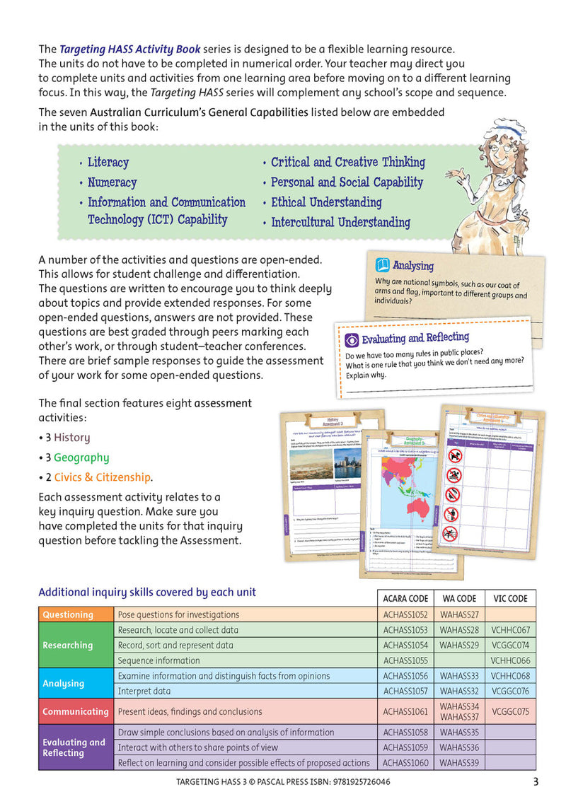 Sample inside page 3 of Targeting HASS Activity Book Year 3, shown in the publisher's preview gallery