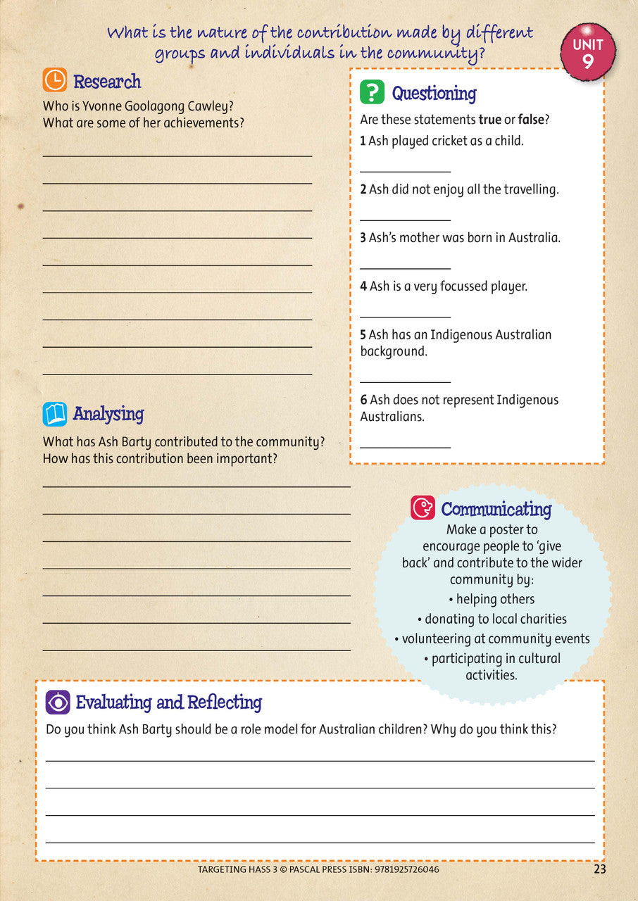 Sample inside page 23 of Targeting HASS Activity Book Year 3, shown in the publisher's preview gallery