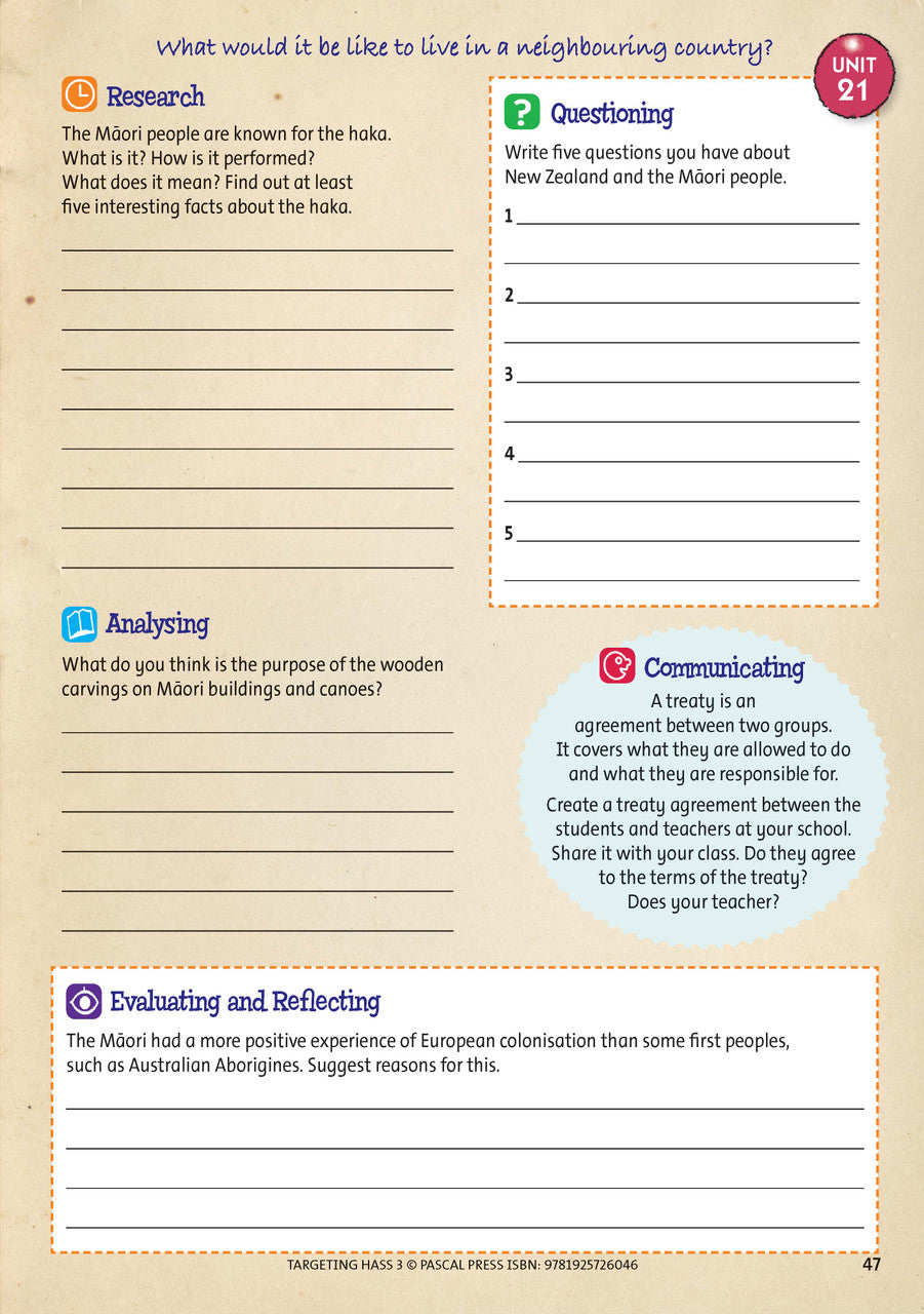 Sample inside page 47 of Targeting HASS Activity Book Year 3, shown in the publisher's preview gallery