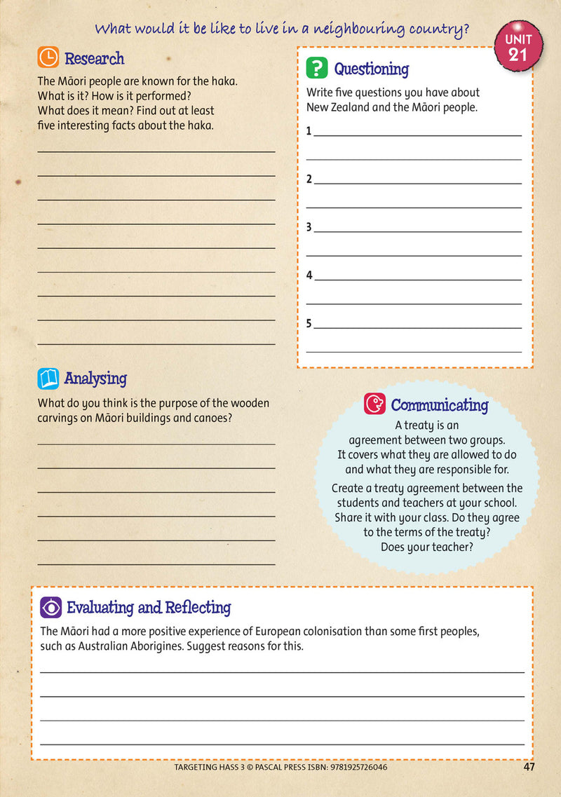 Sample inside page 47 of Targeting HASS Activity Book Year 3, shown in the publisher's preview gallery