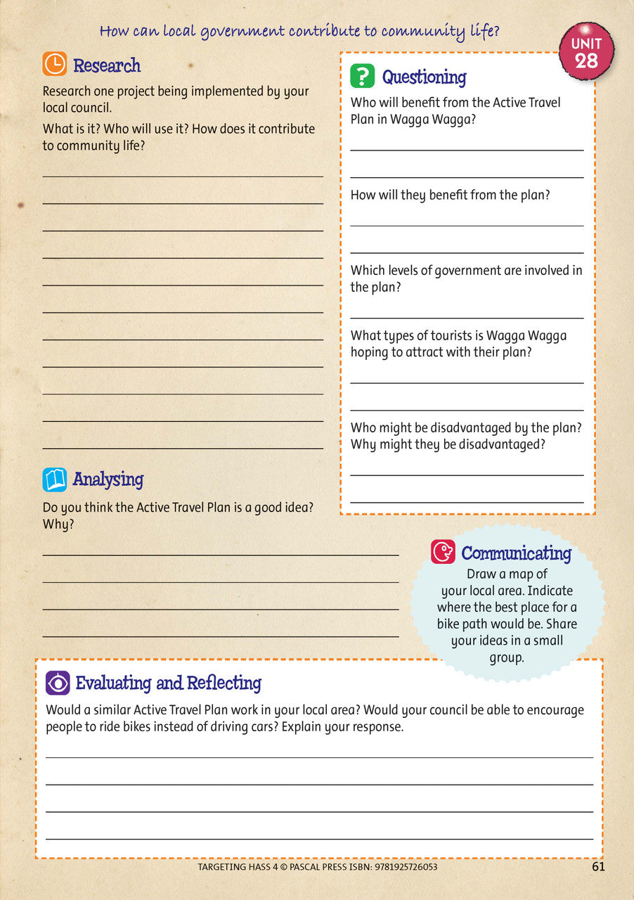 Sample inside page 61 of Targeting HASS Activity Book Year 4, shown in the publisher's preview gallery