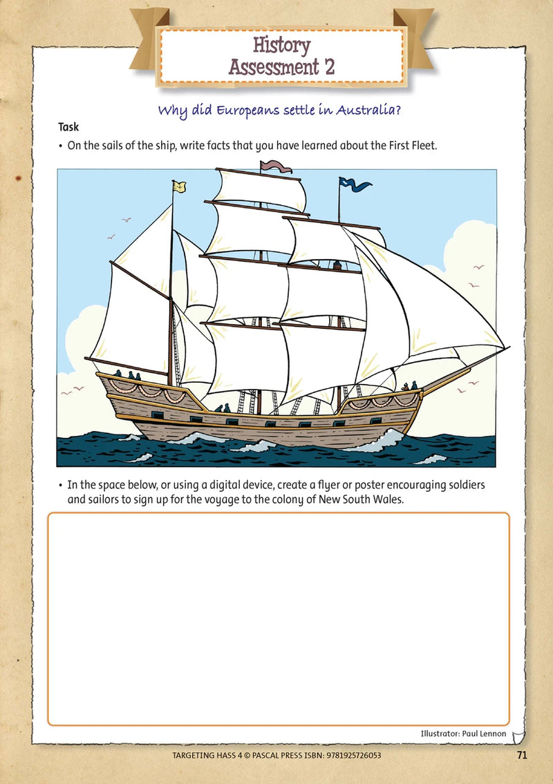 Sample inside page 71 of Targeting HASS Activity Book Year 4, shown in the publisher's preview gallery