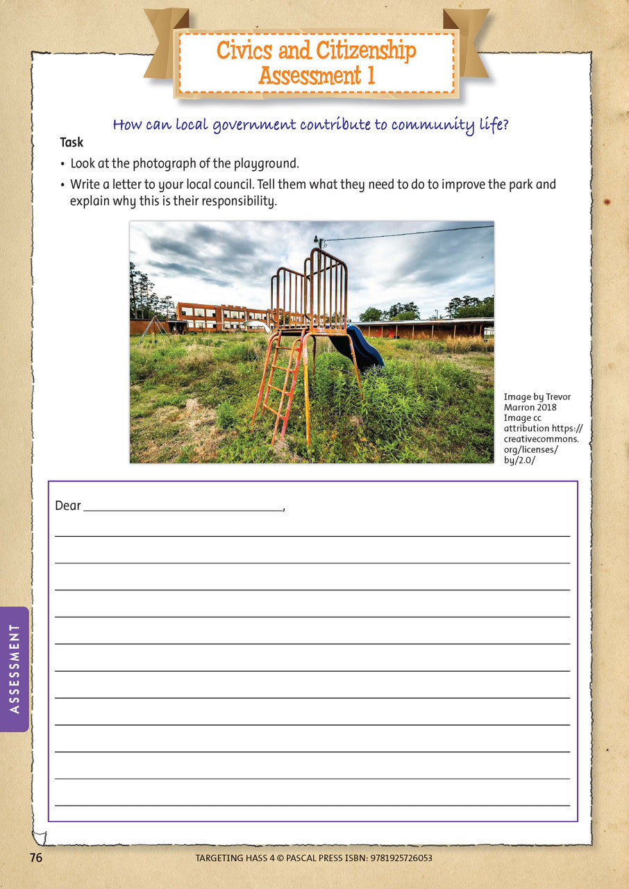 Sample inside page 76 of Targeting HASS Activity Book Year 4, shown in the publisher's preview gallery