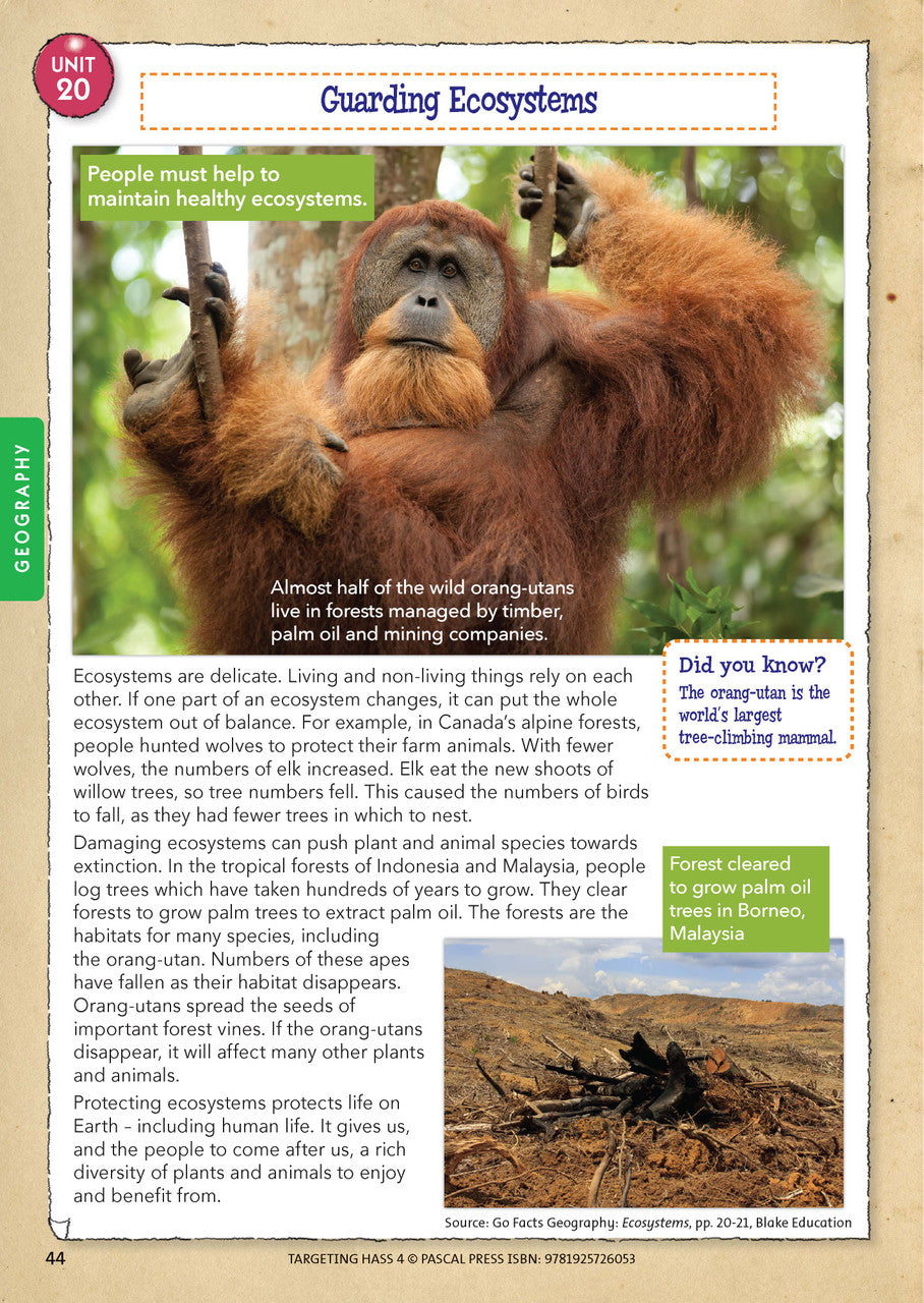 Sample inside page 44 of Targeting HASS Activity Book Year 4, shown in the publisher's preview gallery